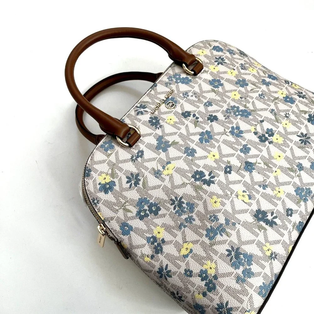 NWT $300 Michael Kors Cindy Large Dome Satchel Crossbody – Floral MK Logo Print - Picture 2 of 11